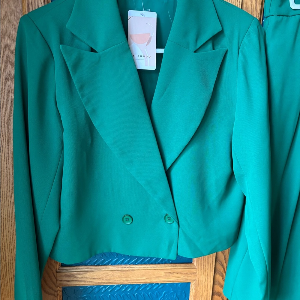 KIRUNDO Women's Teal Cropped Double-Breasted Blazer